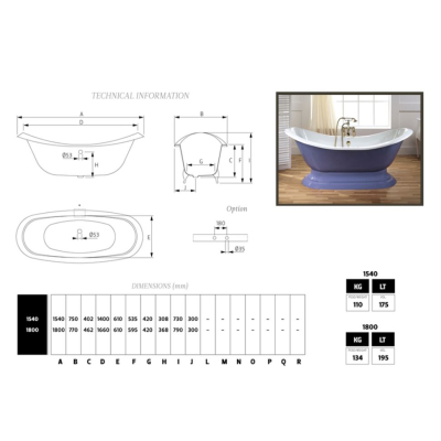 Bleu Provence Thym  su Base ванна окремостояща 154 см 5050B  