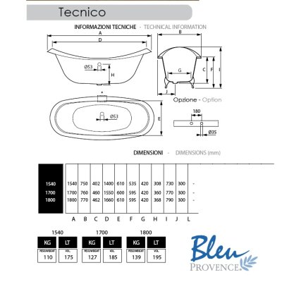 Bleu Provence Thym  ванна окремостояща 154 см 5050R 