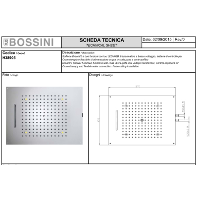 Bossini - Dream/2 душова лійка стельова  з каскадом 57*47 хром
