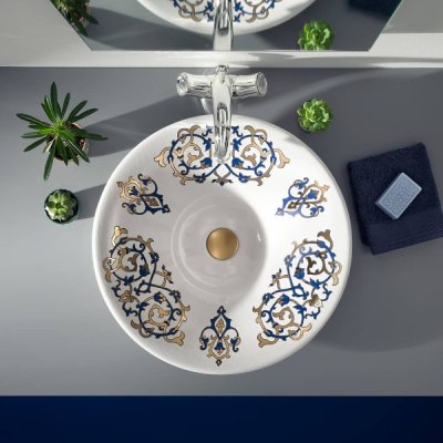 Terzofoco Dalia настільна напіввбудована біла/ декор золото