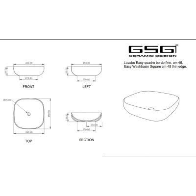GSG - Easy 45 Quadro Раковина накладна біла глянець