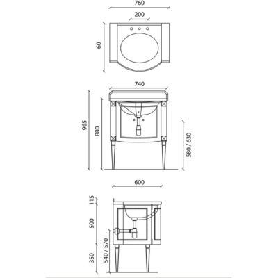 Gentry Home Chester меблі для ванної кімнати 76см