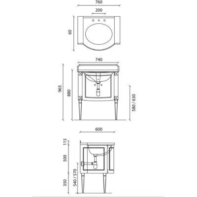 Gentry Home Chester меблі для ванної кімнати 76см