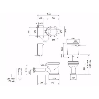 Gentry Home Victorian унітаз із середнім бачком із декором Garden Pattern