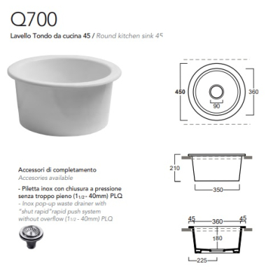 Simas Kitchen Sink кухонна мийка 45см