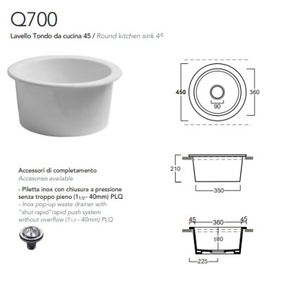 Simas Kitchen Sink кухонна мийка 45см