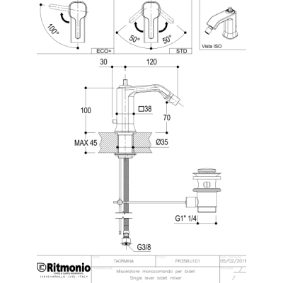 Ritmonio Taormina змішувач для біде на виріб PR35BU101+PR35MA001