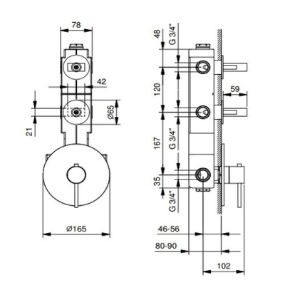 Fantini Venezia Змішувач для душу настінний хром ручки мурано чорний N202SB+19 00 6002A