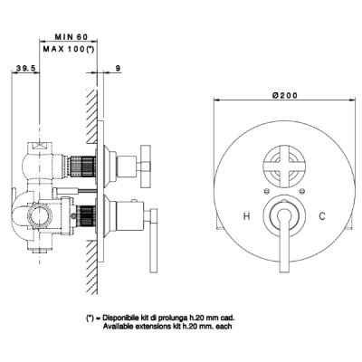 Nicolazzi Thermostatico змішувач для душу настінний 4909CR15C +4910