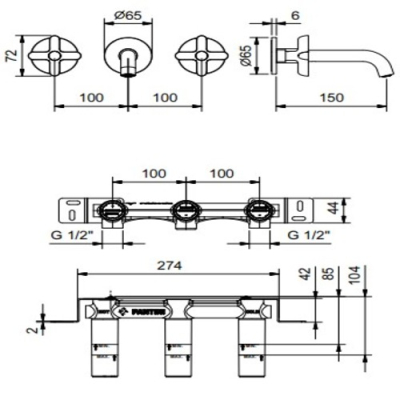 Fantini Icona Classic Змішувач для раковини настінний R010B+44 00 R010A