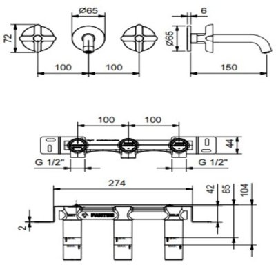 Fantini Icona Classic Змішувач для раковини настінний R010B+44 00 R010A