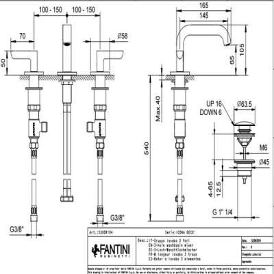 Fantini Icona Deco Змішувач для раковини R106 колір хром