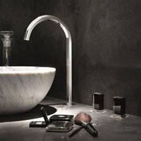 Fantini Venezia Змішувач для раковини на виріб N405SW колір хром + ручки мурано чорні Fantini Venezia Змішувач для раковини на виріб N405SW колір хром + ручки мурано чорні