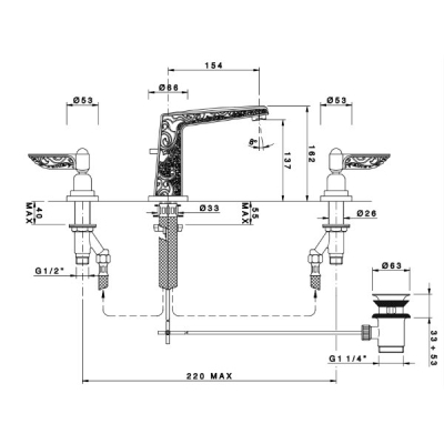 Nicolazzi liberty Змішувач для раковини на 3 отвори 1008CR16