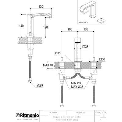 Ritmonio Taormina змішувач для раковини на виріб PR35AP201+PR35MB001