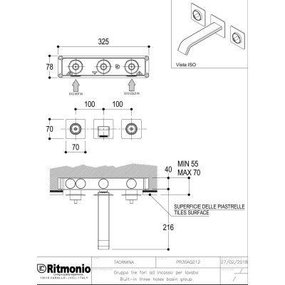 Ritmonio Taormina настінний змішувач для раковини PR35AQ212+PR35MB001
