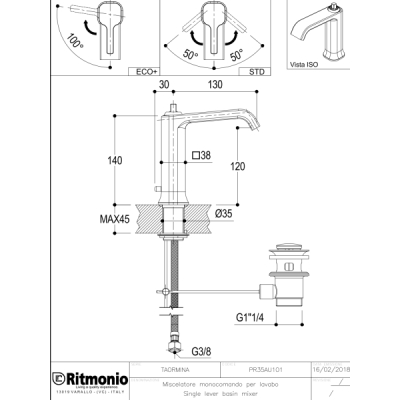Ritmonio Taormina змішувач для раковини на виріб PR35AU101+PR35MA001