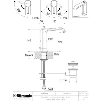 Ritmonio Taormina змішувач для раковини на виріб PR35AV201+PR35MA001