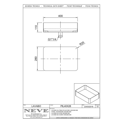 Neve раковина накладна PIL40X28