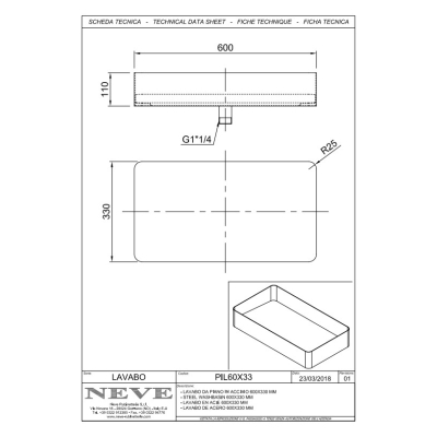 Neve раковина накладна PIL66X33